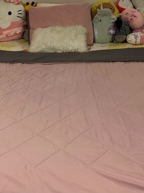 Room Essentials Pink Quilted Comforter with Gray Trim